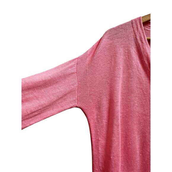 Talbots Pink Linen V Neck Button Cardigan Medium Natural Slub Textured - Picture 4 of 12